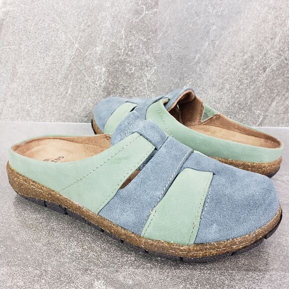 Earth Origins Clogs Womens 6.5 W Steel Blue Suede Woven Slip On Shoes Ellery